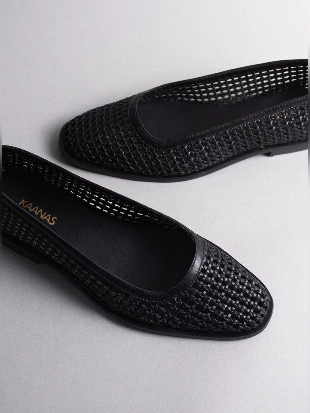 Kaanas Anthropologie Nana Ankle-Strap Woven Black Ballet Flats, Size 8, New